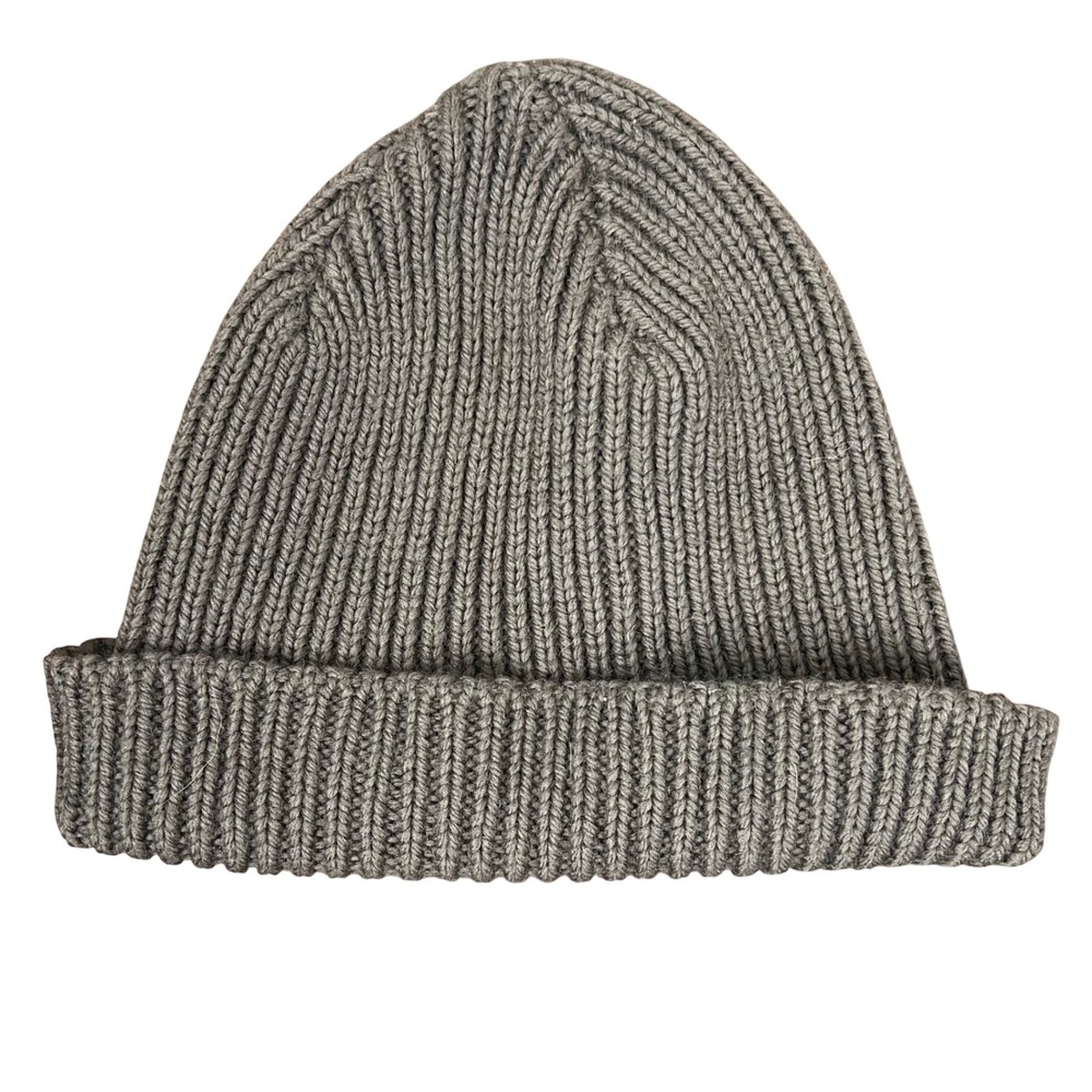 Peregrine Made in UK 100% Wool Ribbed Knit Cuffed Beanie Hat Charcoal Grey
